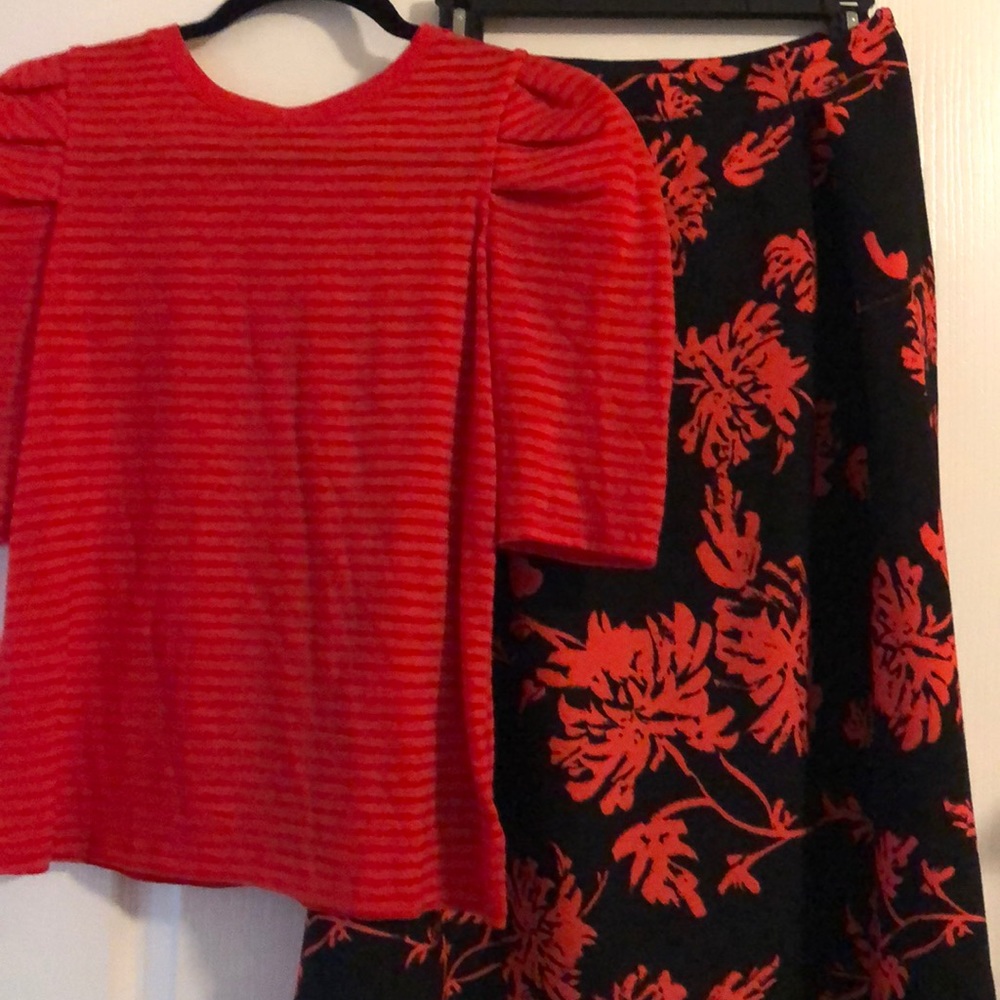 Pouf sleeve a line skirt set